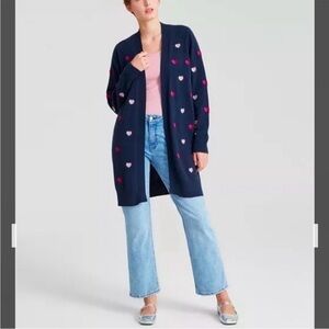 Charter Club Cashmere Heart-Embroidered Long Open Cardigan Size M